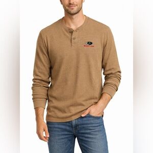 Mossy Oak Henley Shirt | Waffle Knit | Camel Heather | Men's Medium | Outdoor